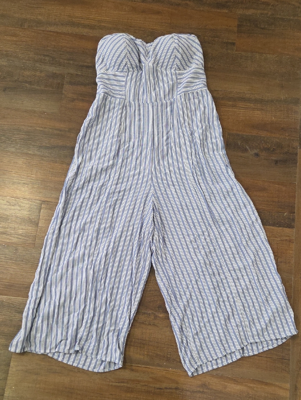 American Eagle Outfitters Blue & White Strapless Wide-Leg Jumpsuit